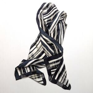 Vintage Elaine Gold Scarf Women's One Size Rectangle Silky Black Stripe B+W